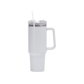 40oz Stainless Steel Handle Bottle Car Cup Double-layer Vacuum Iced Beer Cup Outdoor Portable Travel Insulation Cup (Color: White)
